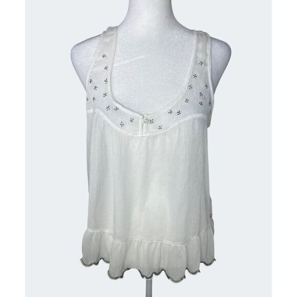 Hollister White Sleeveless Flowy Embroidered Tank Top Medium Scoop Neck - Picture 1 of 13